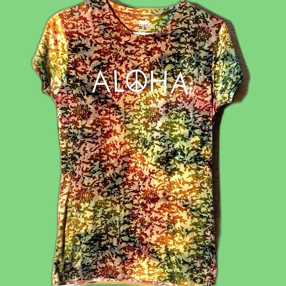 MV SPORT Women’s Tie Die ALOHA Top Large
